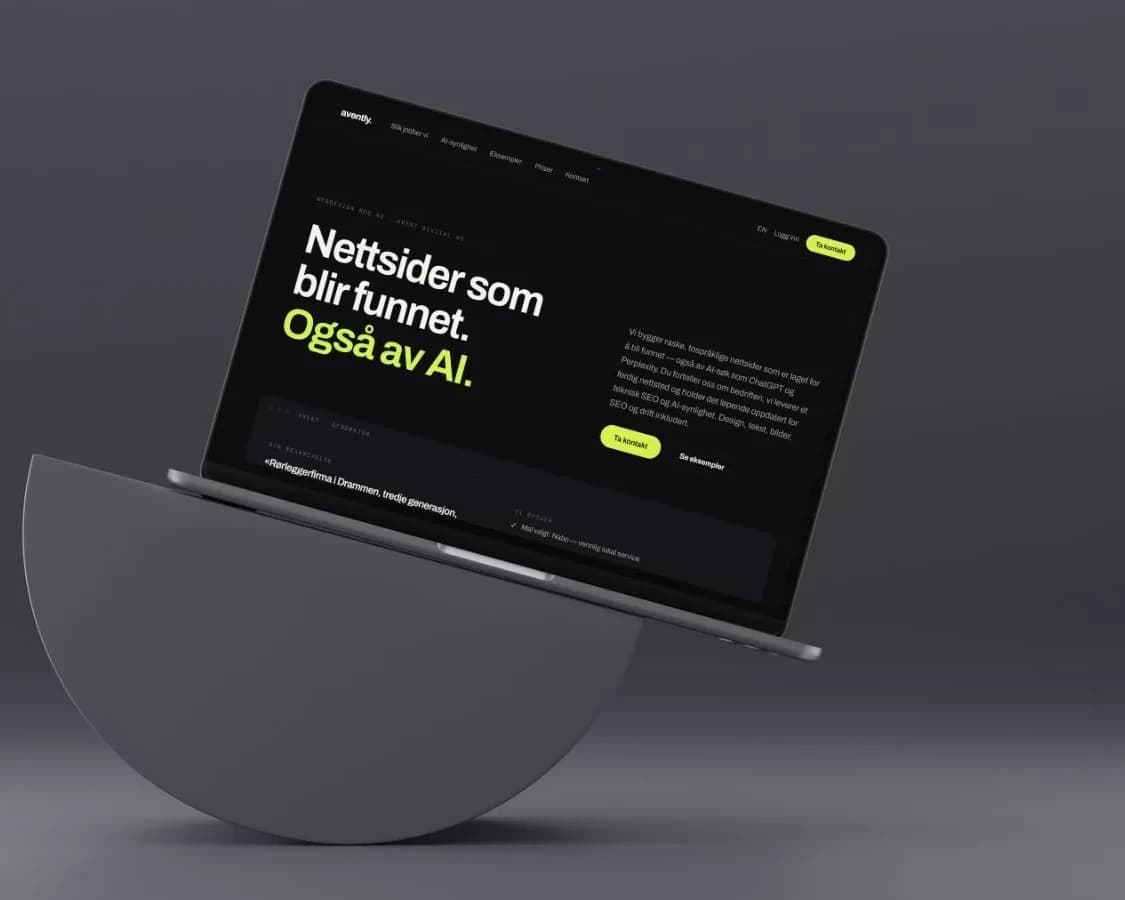 The Avently platform on a laptop – websites that get found, also by AI